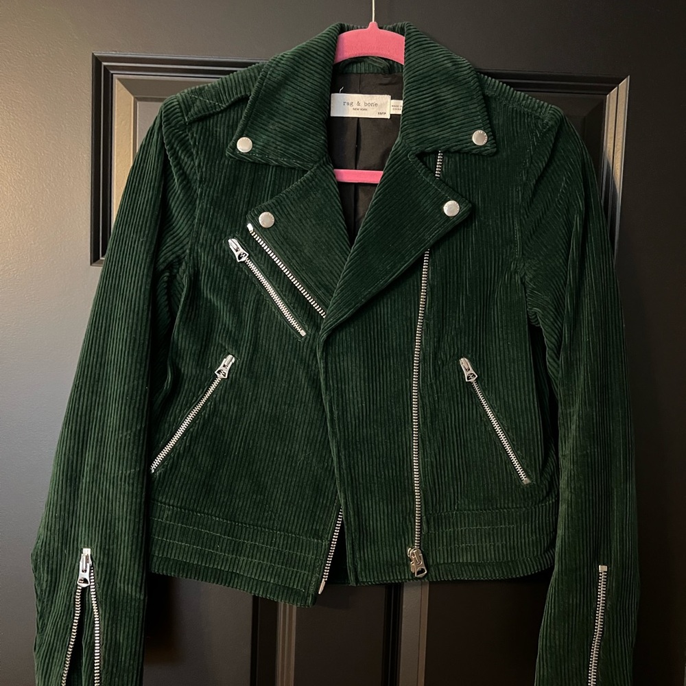 Rag & Bone - CORDUROY SHORT GREEN MOTORCYCLE JACKET